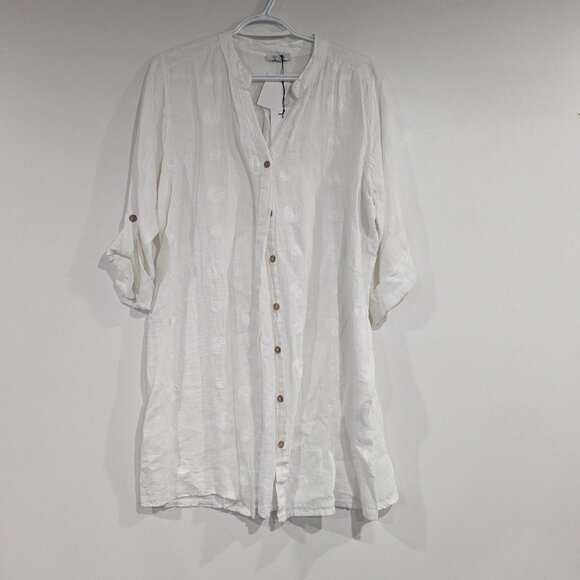 BNWT Rosemarine 100% Linen Button Down Tunic Length Shirt White Size 1X - Picture 1 of 4